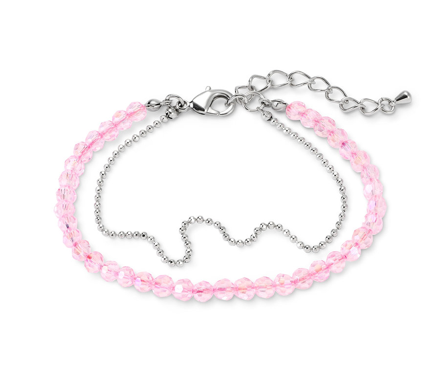 Armband mit facettierten Glassteinen und silberner Kette.
