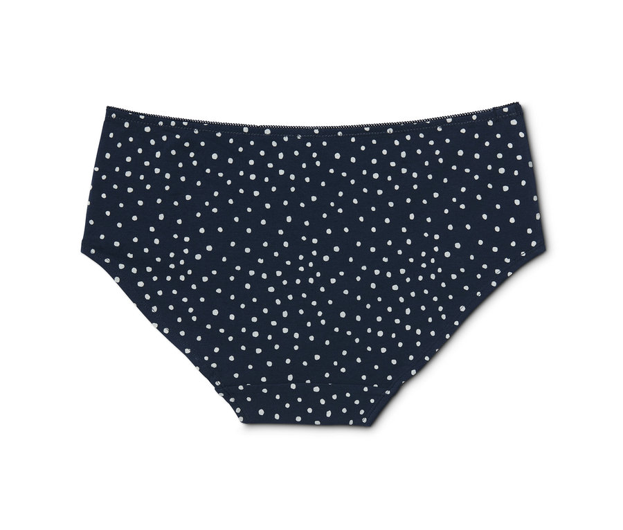 Ein marineblauer Slip mit weißen Punkten. 5 Pantys