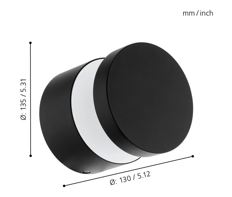 Schwarze Eglo LED-Outdoor-Wandleuchte »Melzo« mit Maßangaben.