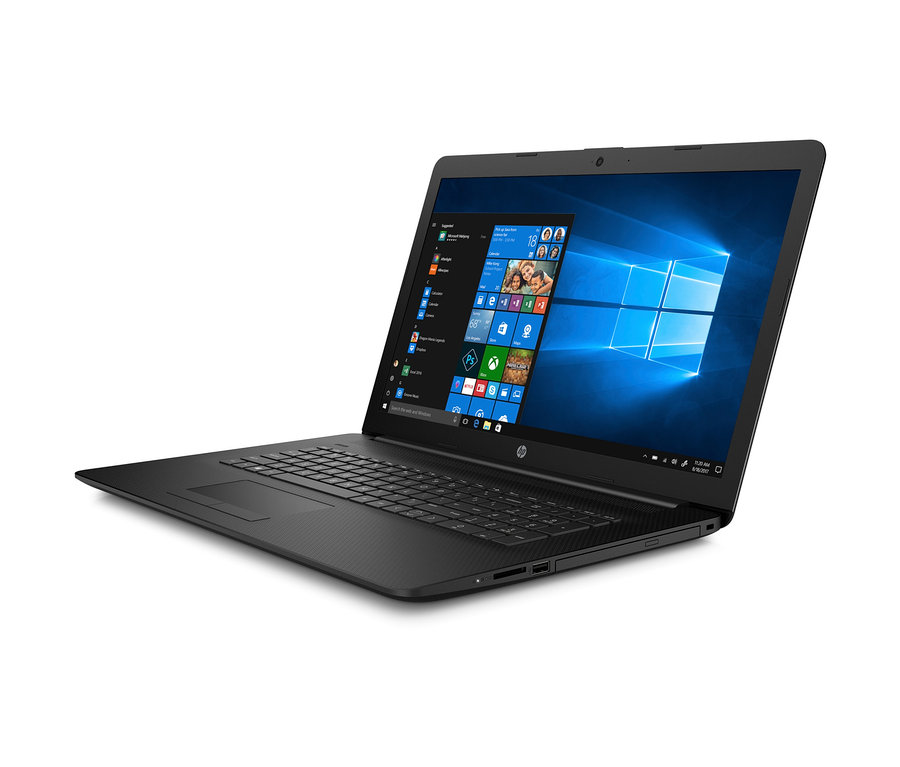 Schwarzes HP-Notebook »17-by3106ng« mit 17-Zoll-Display und DVD-Laufwerk in einer Winkelansicht.