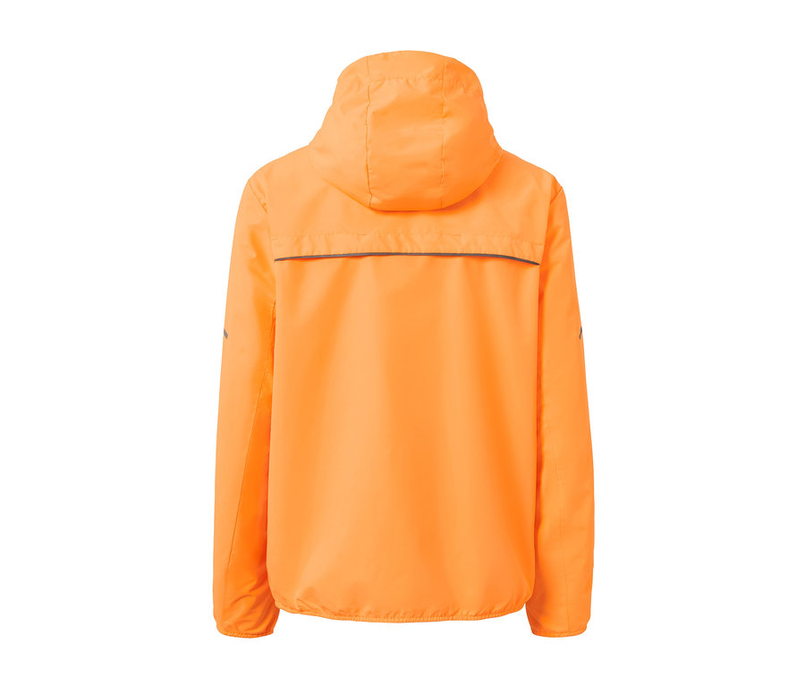 Rückansicht der neonorangen Windprotection-Jacke.