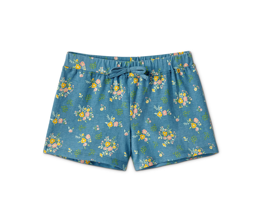 Blaue Shorty-Pyjama mit Blumenmuster.