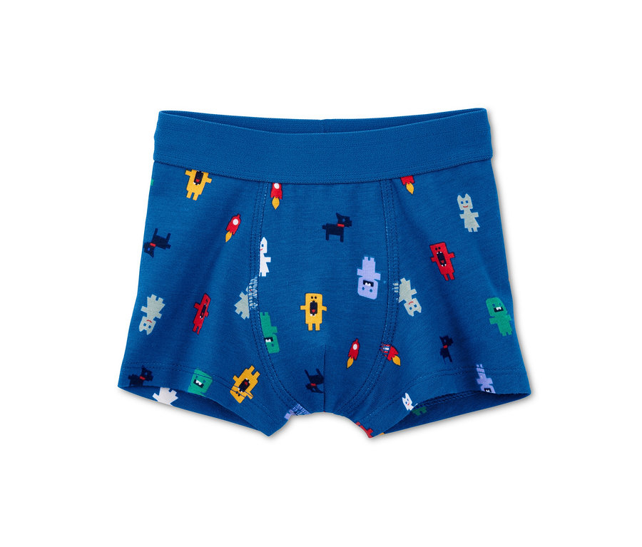 Blaue Kinder-Slipboxer mit Figuren-Print.
