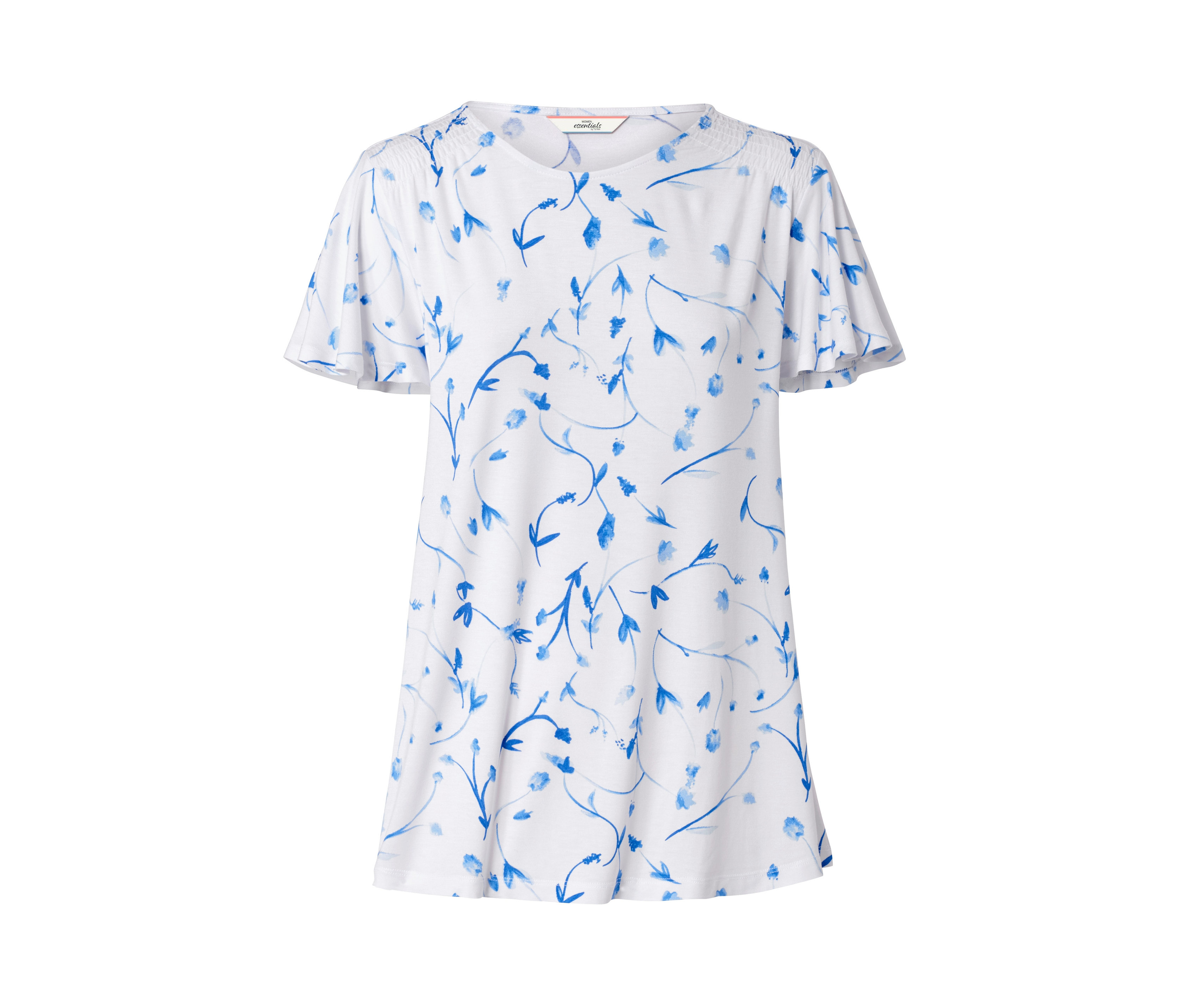 Shirt Damen günstig Kaufen-Tchibo - Blusenshirt mit Flügelärmeln - Damen - Gr. L - weiß/print. Tchibo - Blusenshirt mit Flügelärmeln - Damen - Gr. L - weiß/print <![CDATA[Blusenshirt mit Flügelärmeln, weiß Farbe: Weiß mit Alloverprint Material: 95% Vis
