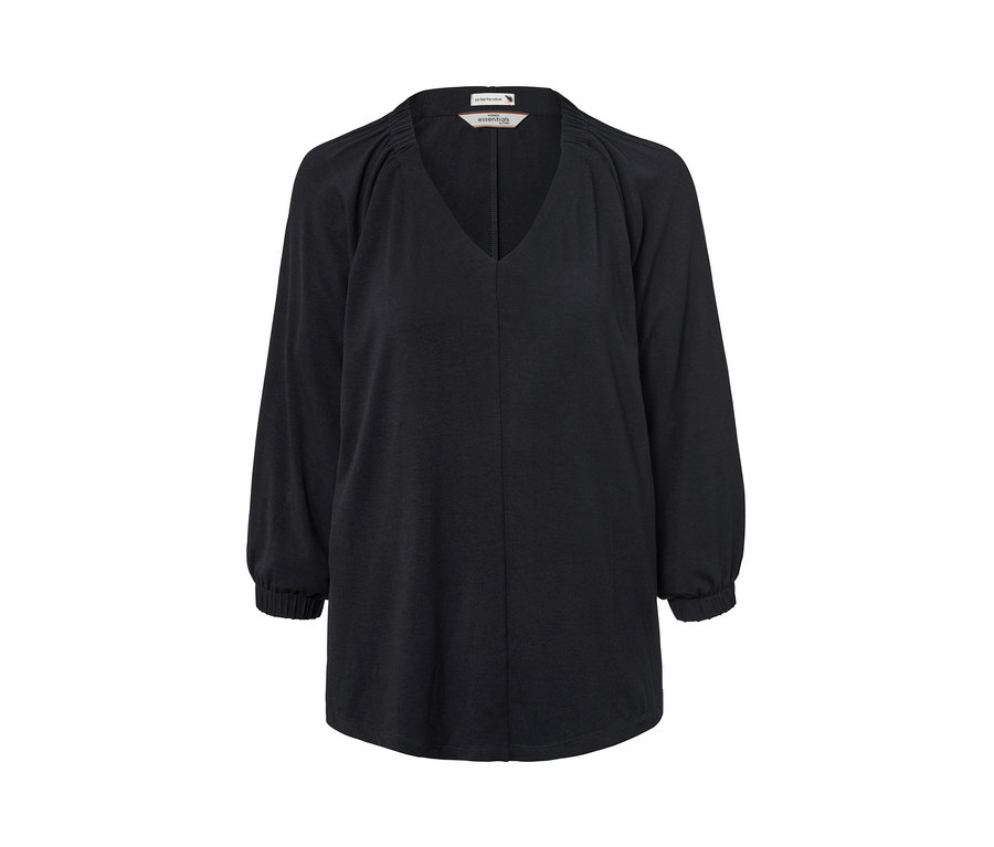 Schwarzes Shirt mit Raffung.