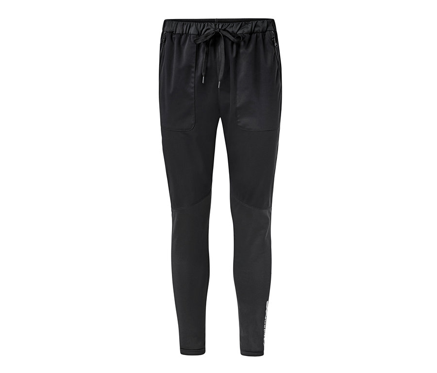 Schwarze Windprotection-Sporttight mit Taschen.