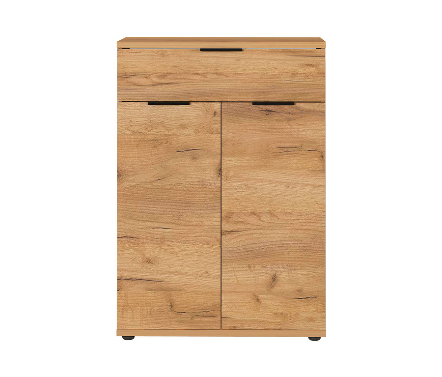 Detailansicht eines Germania Schuhschranks »GW-FREMONT« mit Türen und Schublade in Holzoptik.