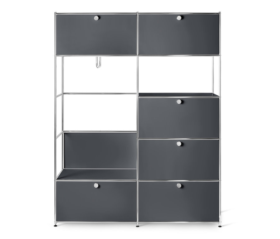 Grauer Systemschrank Metall »CN3« mit Regalen und Schubladen.