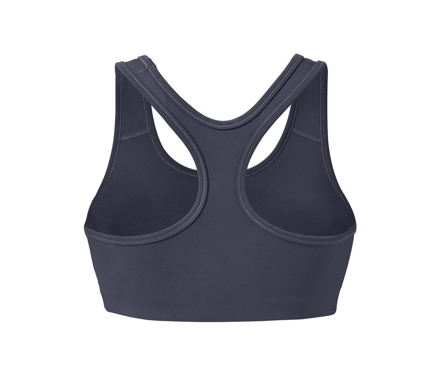 Detailansicht von Rückseite eines rauchblauen Sport-Bustiers.