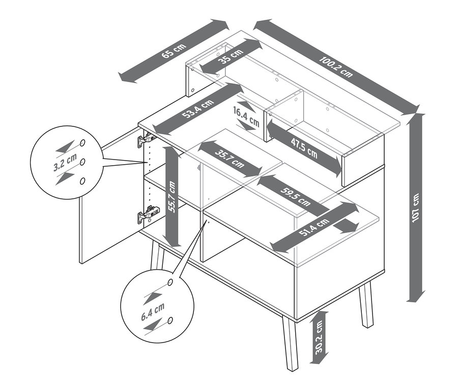 Abbildung einer Bar mit Tresen, inklusive Bemaßung.