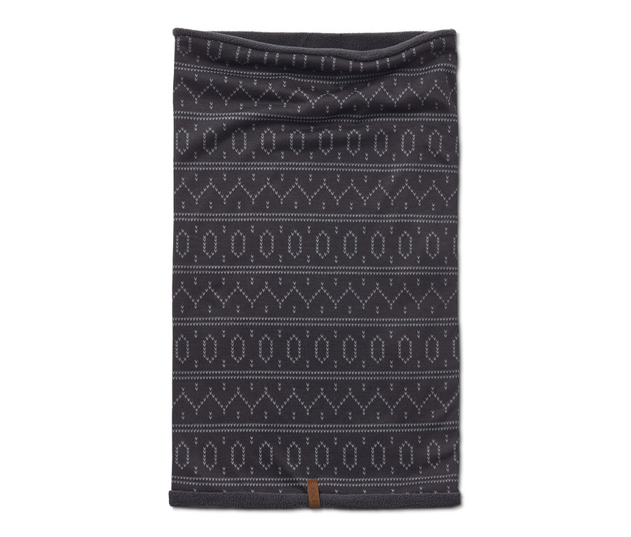 Ein anthrazitfarbener Thermo-Fleecekragen mit geometrischem Muster.