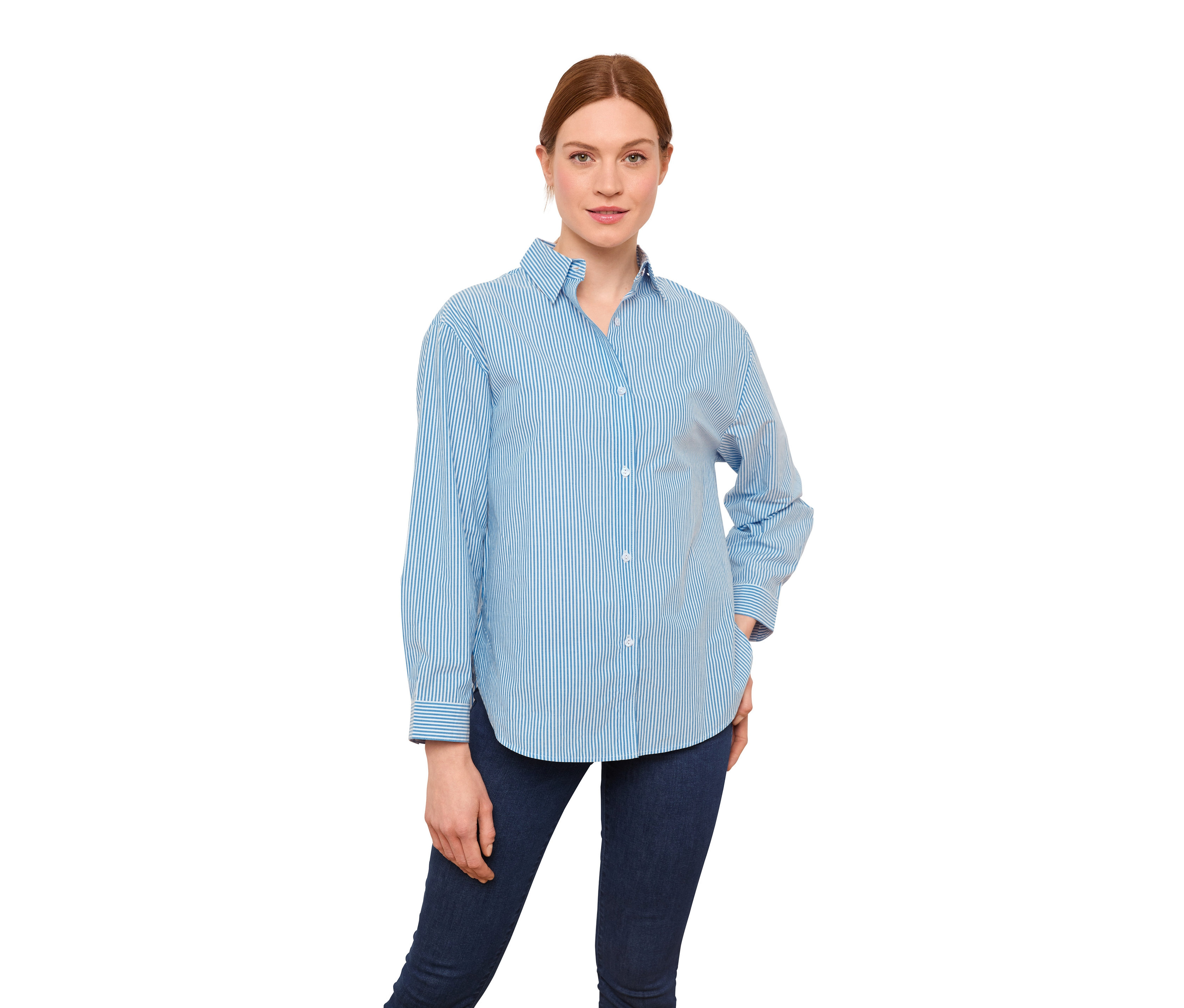 Thumbnail - Tchibo - Popeline-Bluse - Damen - Gr. 44 - weiß/gestreift