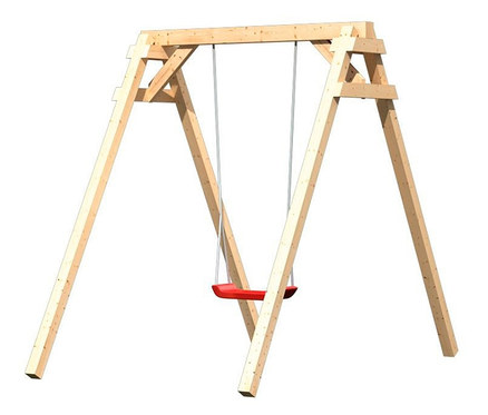 Eine Karibu-Einzelschaukel »Felix« mit einem roten Sitz.