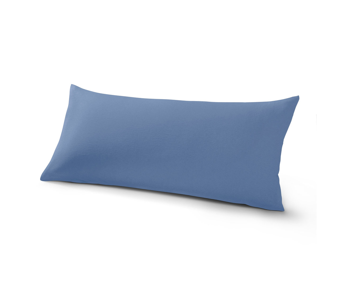 Ein blaues Kissen auf weißem Hintergrund.