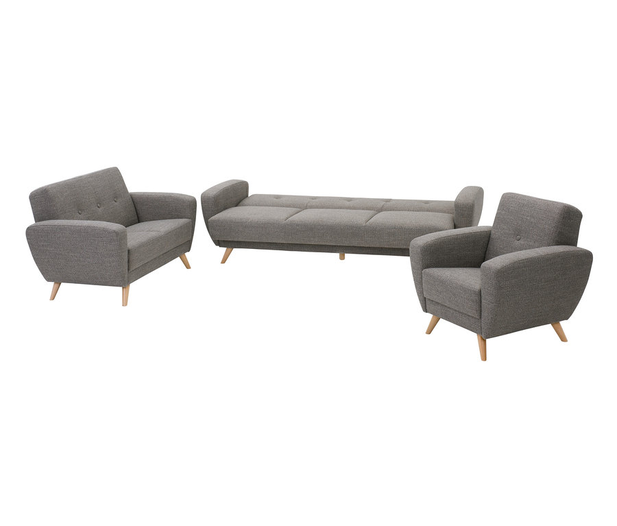 Grau meliertes 3-Sitzer-Schlafsofa »Justus« und Max-Winzer®-Sofa, 2-Sitzer »Justus« mit grau meliertem Webstoff.