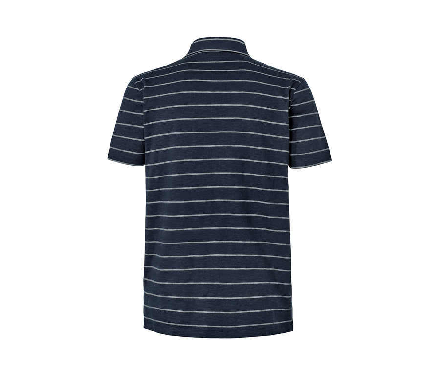 Marineblaues Jersey-Poloshirt mit horizontalen Streifen.