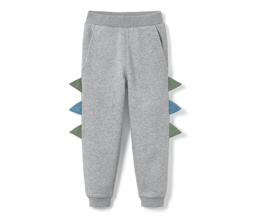 Graue Kinder-Sweathose mit Dino-Applikation an der Seite.