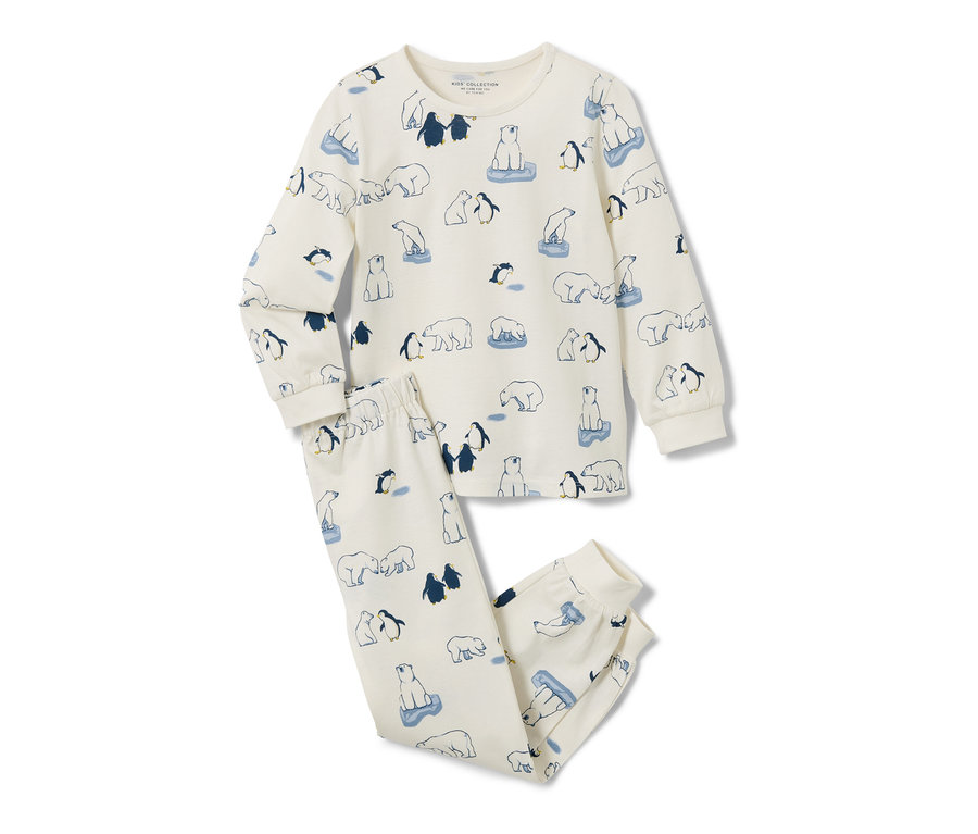 Ein Kinder-Pyjama mit Eisbären und Pinguinen.