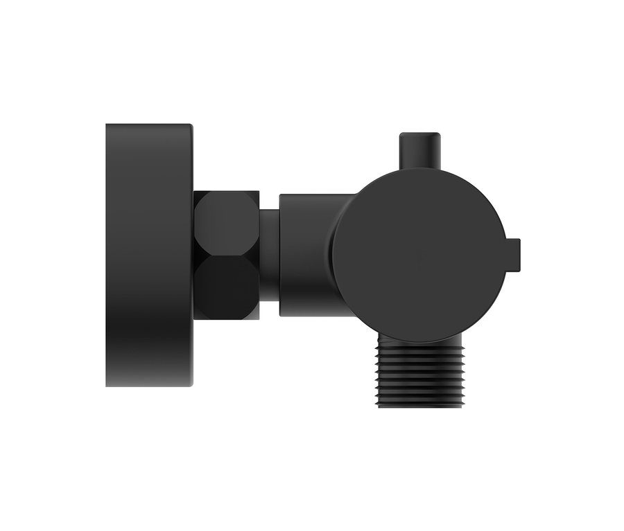 Schwarze Thermostat-Duscharmatur "London" vor weißem Hintergrund.