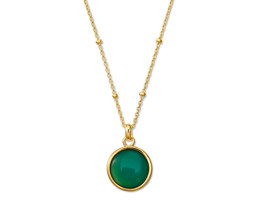 Goldene 925 Silber Kette mit grünem Achat Anhänger.