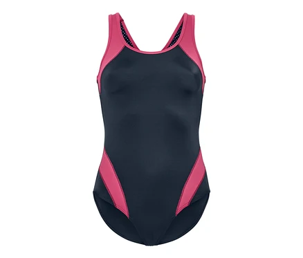 Schwarz-pinker Sport-Badeanzug.
