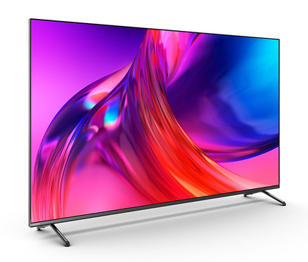 The One Philips 4K UHD Ambilight TV mit Google TV »85 PUS 8808/12« vor weissem Hintergrund.