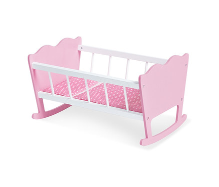 Rosa Pinolino Puppenwiege »Jasmin«, 4-teilig auf weißem Hintergrund.