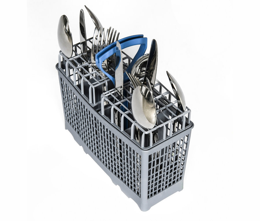 Besteck im grauen Korb des Respekta teilintegrierten-Geschirrspülers »GSP45TiDV«.