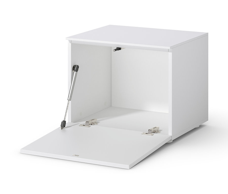 Offene, weisse Sitzbank, ca. 50 cm.