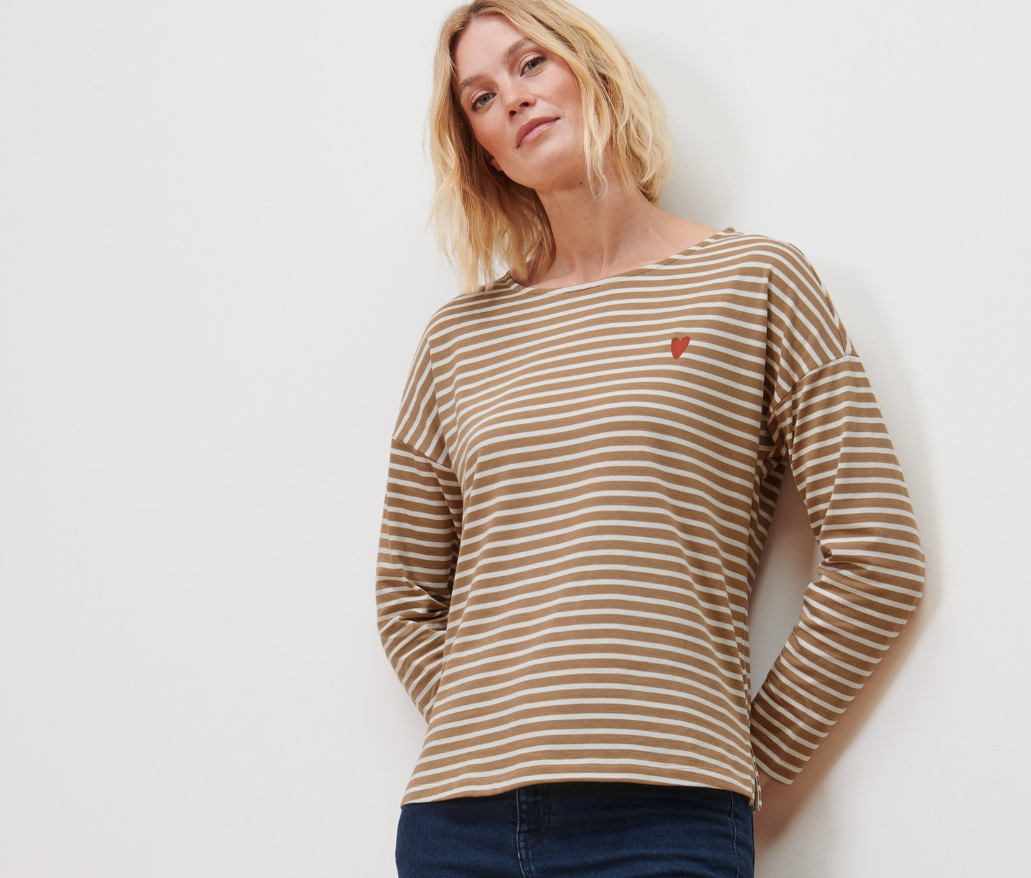 Thumbnail - Tchibo - Gestreiftes Langarmshirt - Damen - Gr. L - creme/gestreift