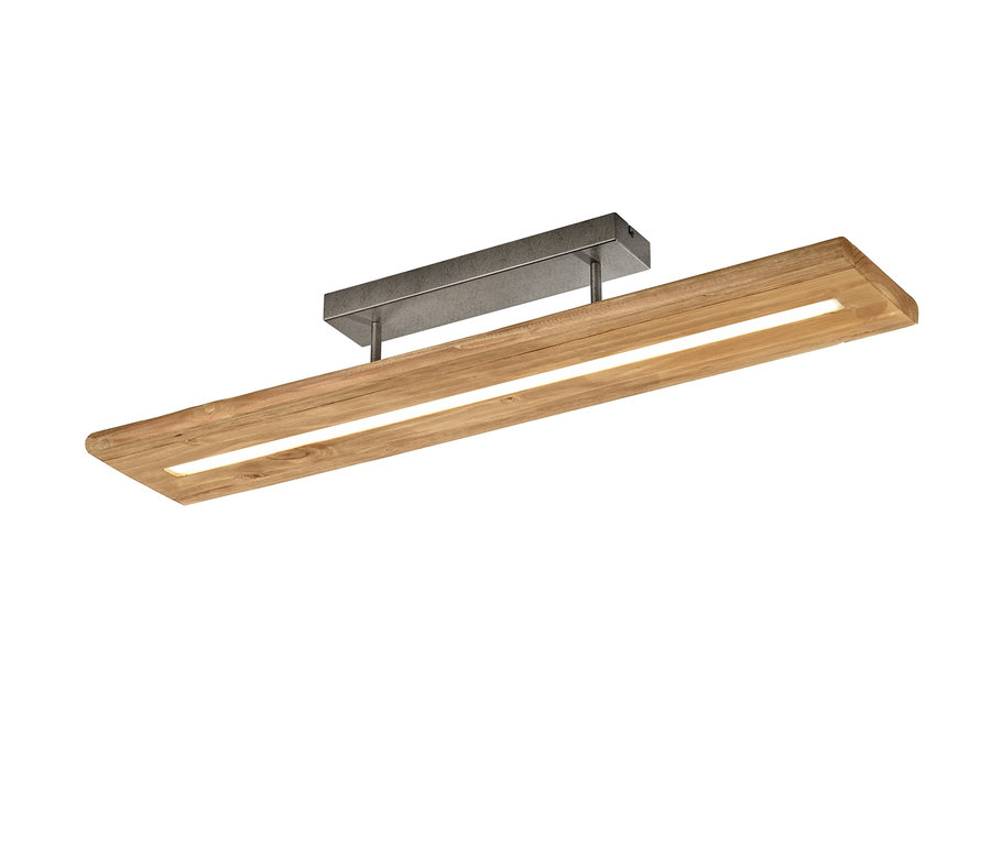 Trio LED-Deckenleuchte »Brad« mit Holzrahmen und silberner Befestigung.