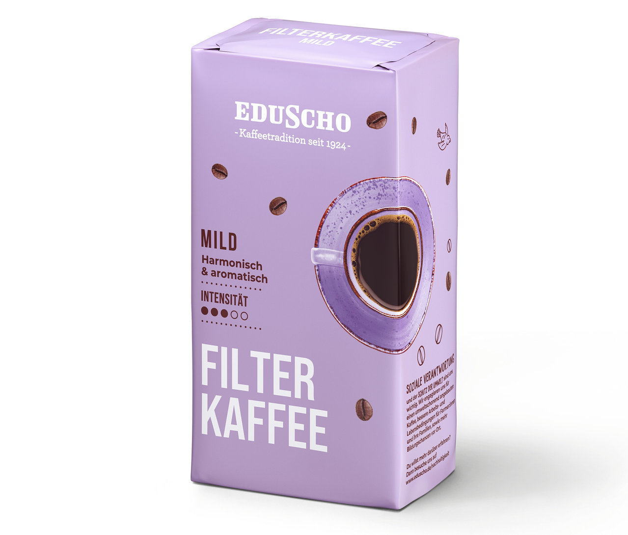 Eine Packung Eduscho Filterkaffee Mild, gemahlen.