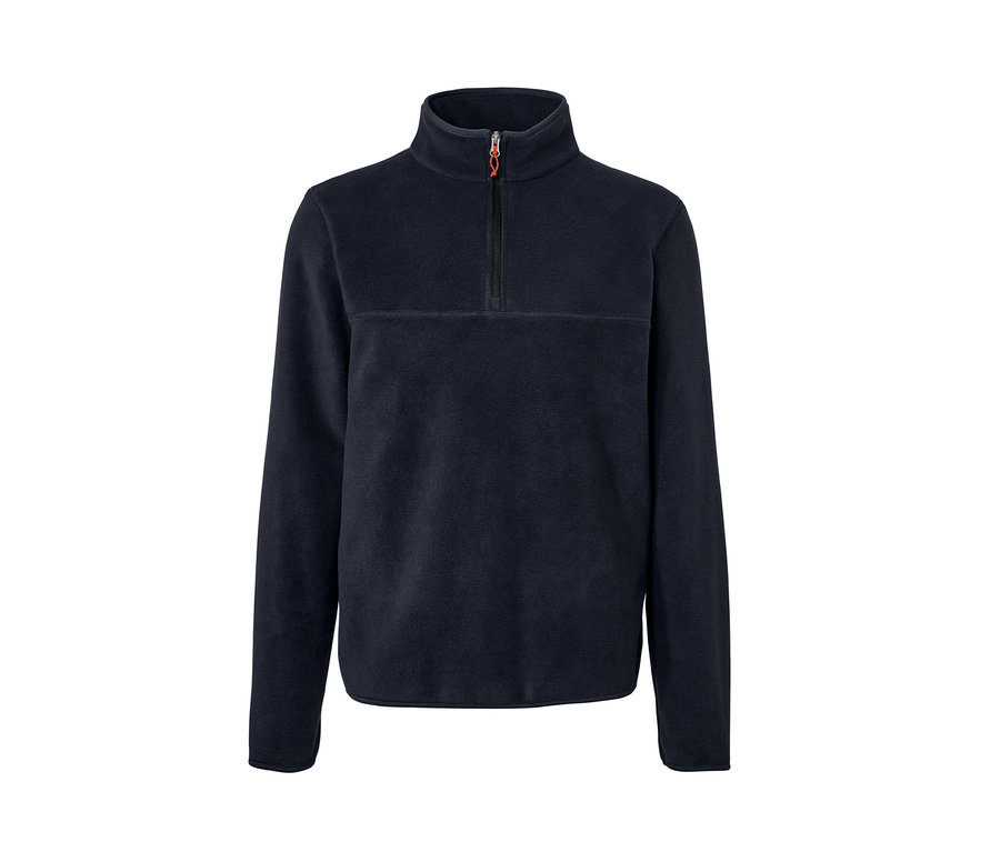Dunkelblauer Fleece-Troyer mit kurzem Reißverschluss.