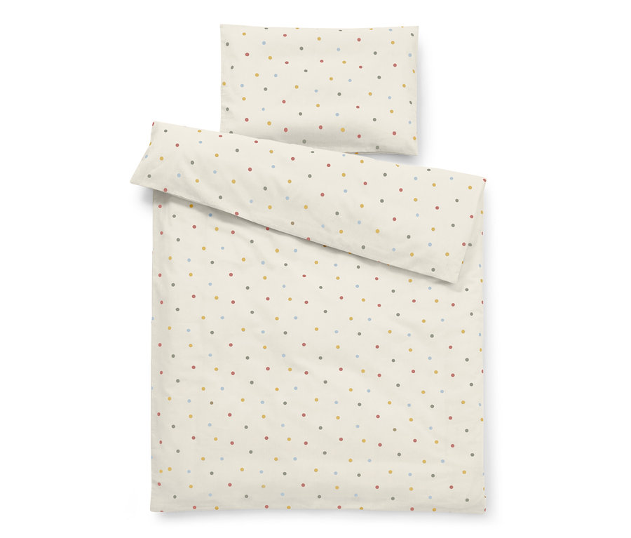 Kinder-Renforcé-Bettwäsche mit bunten Punkten.