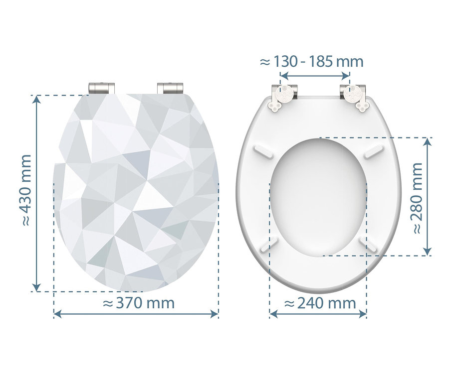 Abmessungen des MDF WC-Sitzes High Gloss Geo.