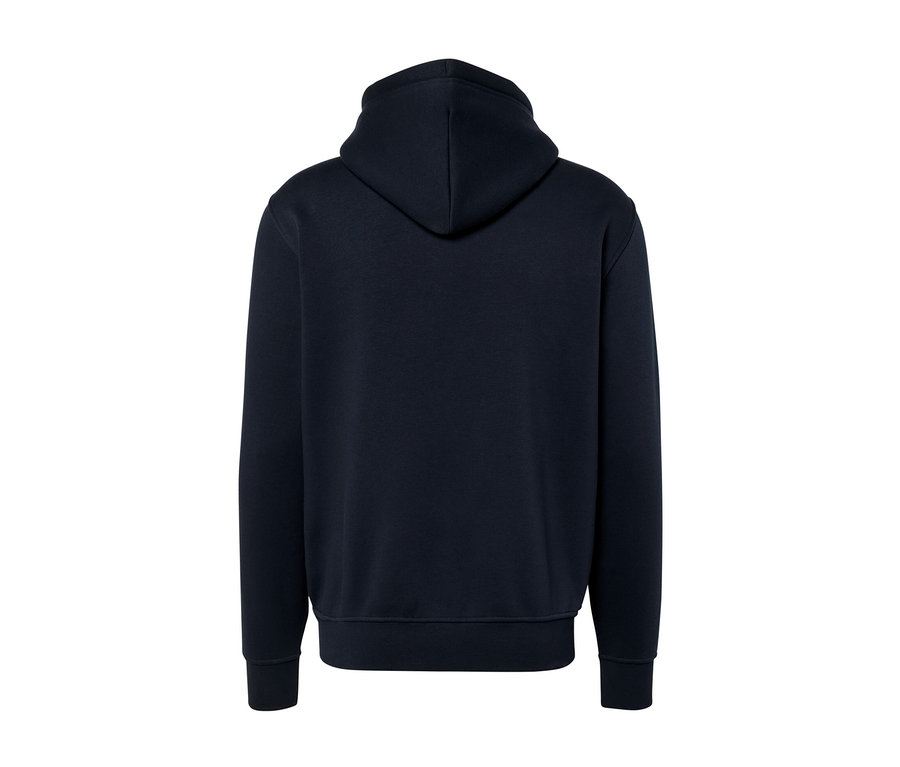 Dunkelblaue Kapuzenjacke von hinten.