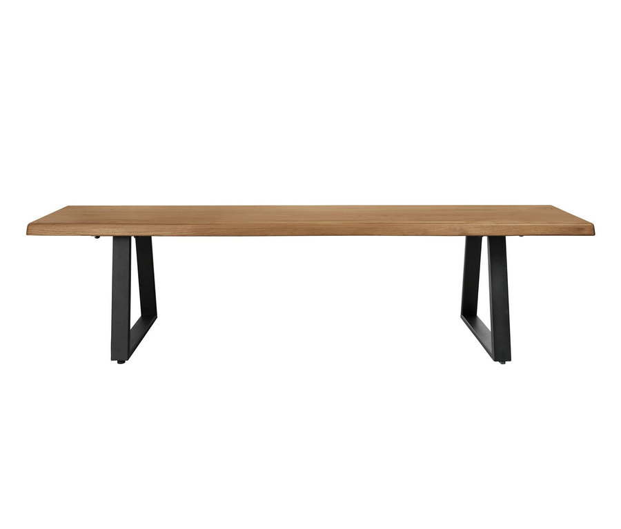 Eglo Bank Akazie hell, 180 cm, mit schwarzen Metallbeinen.