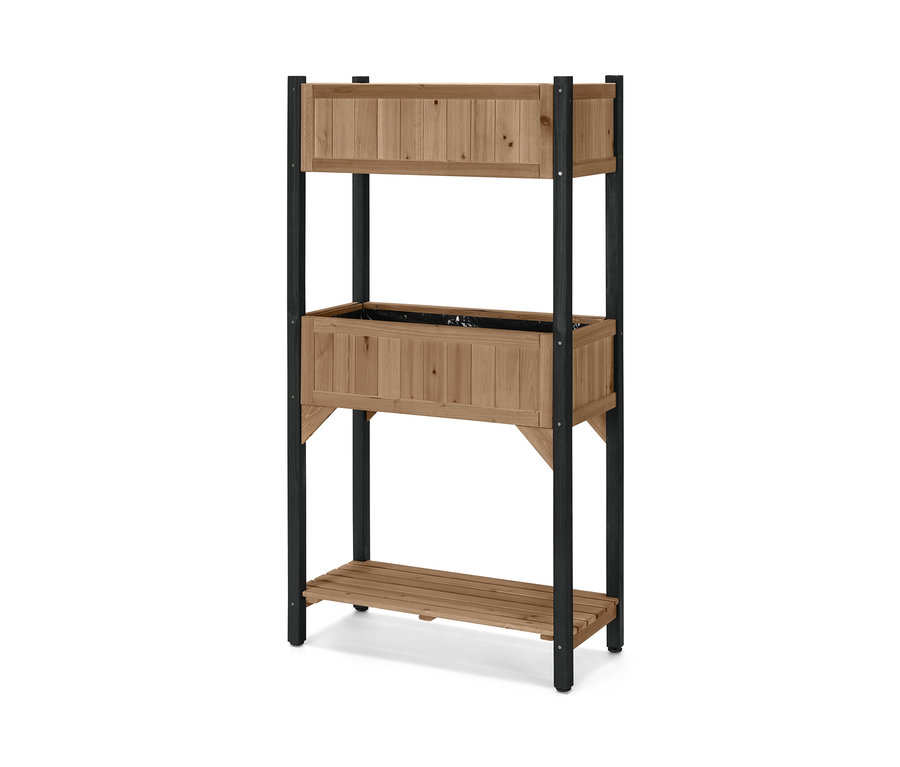 Pflanzkasten-Regal »Elin« mit zwei braunen Kästen und einem Regal.