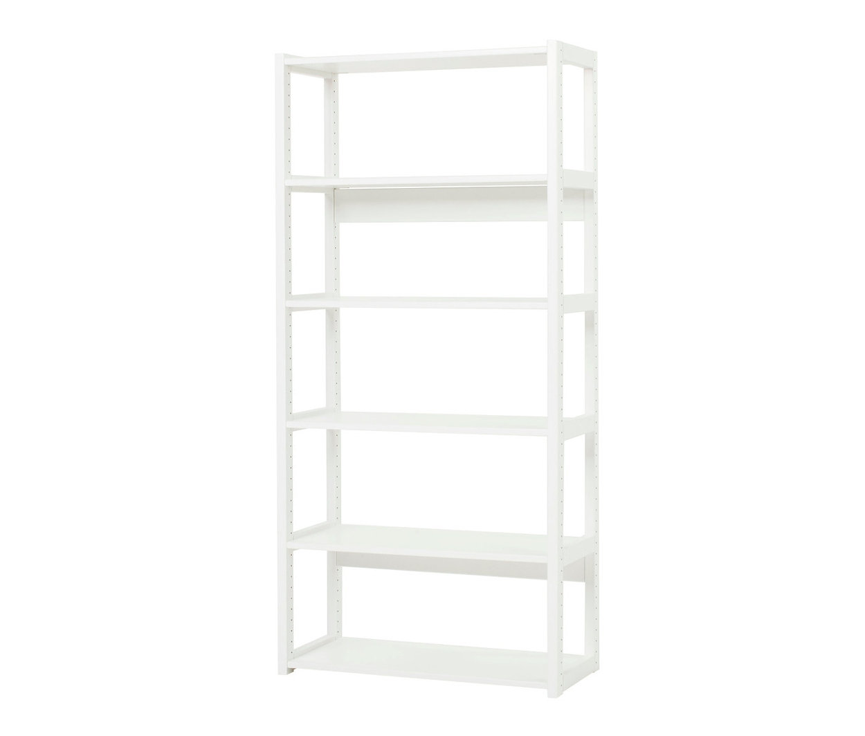 Weißes Regal mit fünf Regalböden. Zu sehen ist ein Hoppekids Regalsegment »Storey«, ca. 80 cm, weiß.