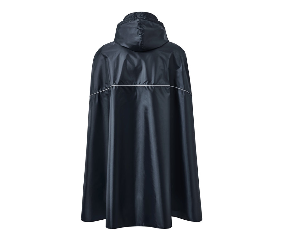 Blauer Unisex-Regenponcho mit Kapuze.