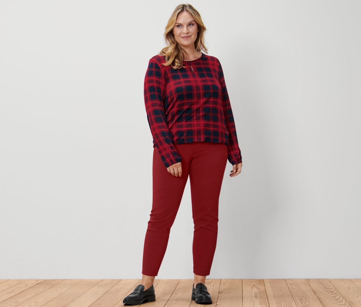 Thumbnail - Tchibo - Blusenshirt - Damen - Gr. XL - dunkelblau/kariert