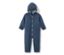 Blauer Baby-Walkoverall mit Merinowolle, Kapuze und Knöpfen.