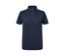 Marineblaues Jersey-Poloshirt mit kurzen Ärmeln und Brusttasche.