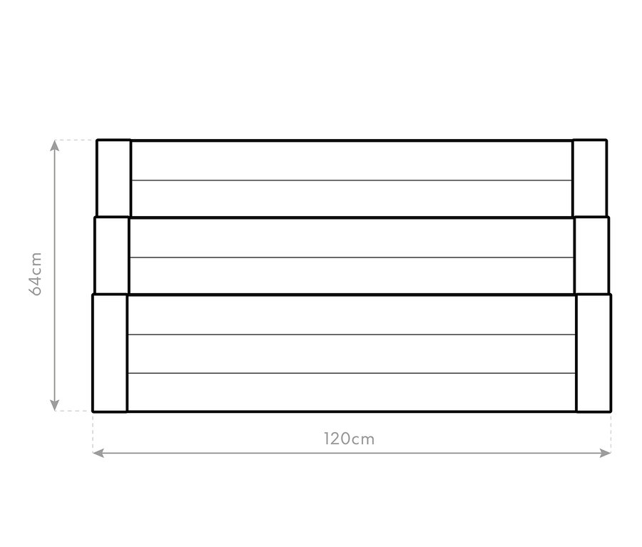 Abmessungen des Premium-Treppenhochbeets XL sind 64 cm x 120 cm.