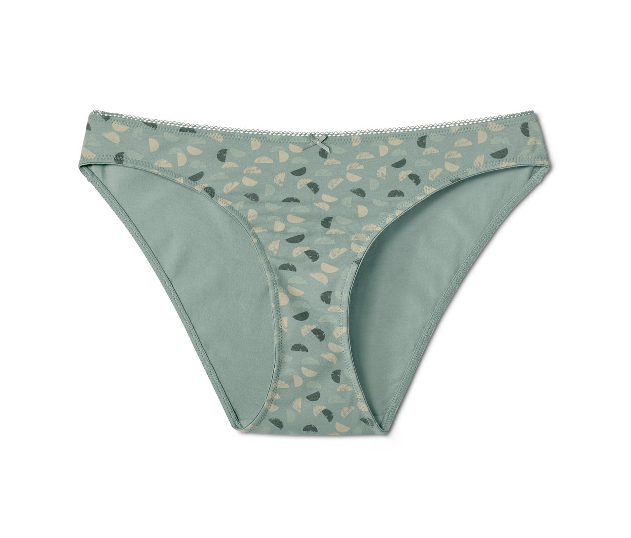 Ein einzelner grüner Slip mit Halbkreismuster, aus 5er Pack.