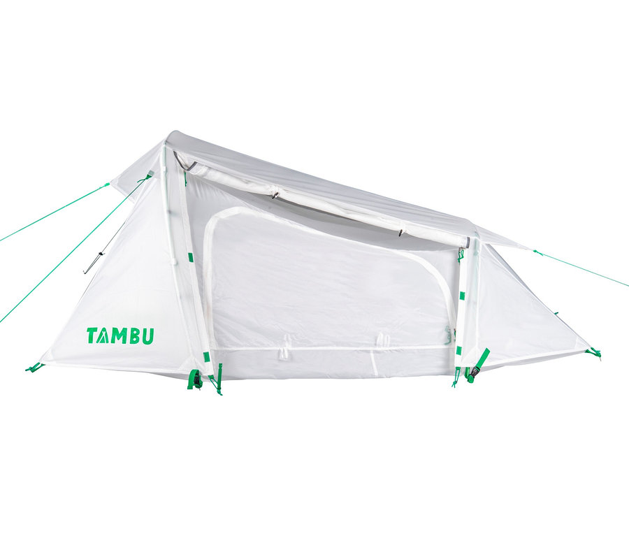 Weißes Tambu 2-Personen-Trekkingzelt »SURAN 2« mit grünen Details.