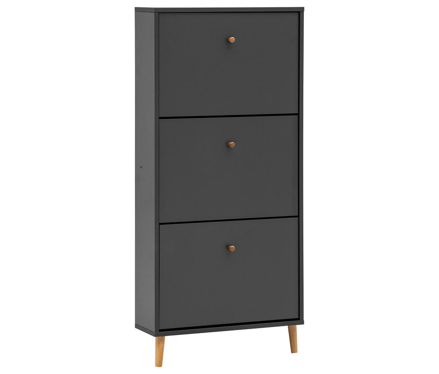 Anthrazitfarbener Schuhschrank "Bjarne" mit 3 Klappen.