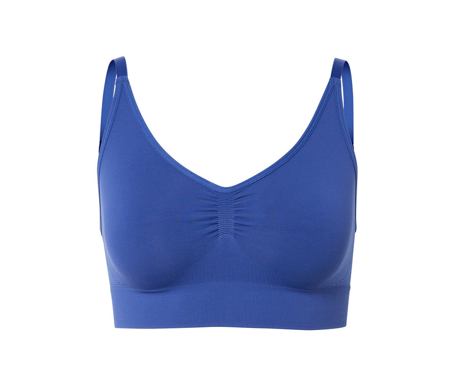 Detailansicht eines blauen Seamless-Sport-Bustiers.