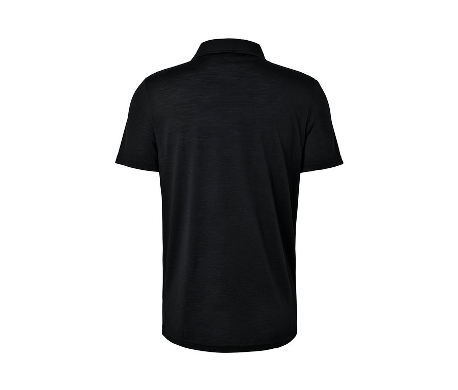 Schwarzes kurzärmeliges Poloshirt mit Merinowolle.
