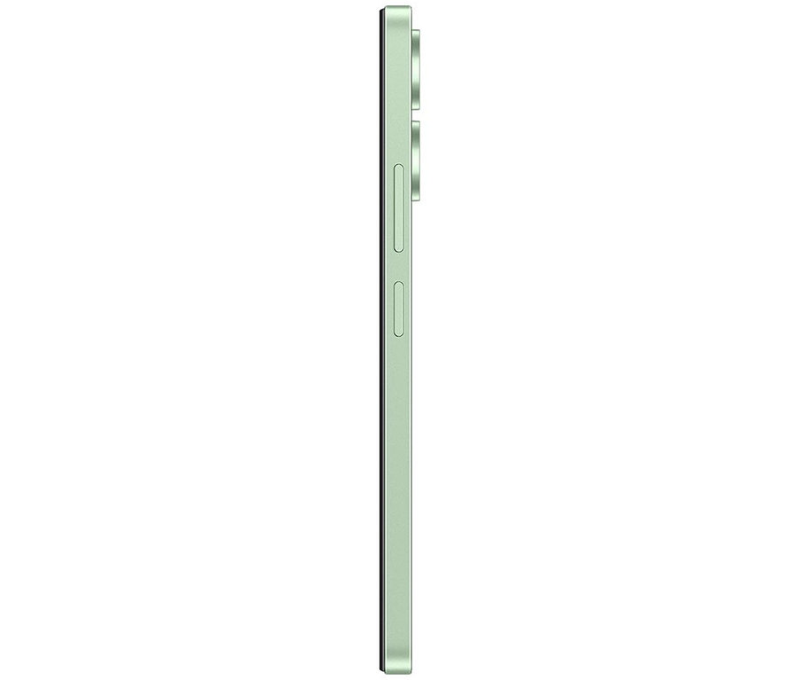 Seitenansicht eines grünen Telefons. Xiaomi Redmi 13C 128 GB Clover Green.